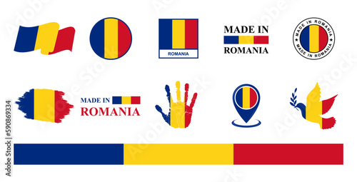 Romania national flags icon set. Labels with Romania flags. Vector illustration