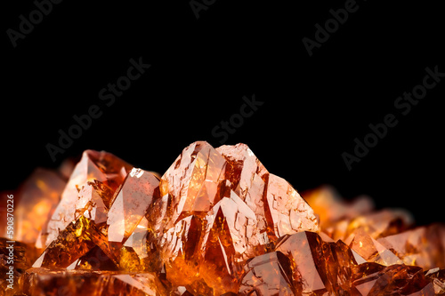 heated amethyst (citrine) crystal. macro detail texture background. close-up raw rough unpolished semi-precious gemstone