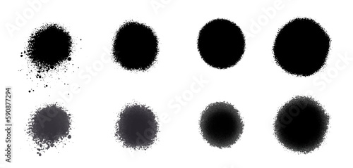 Colección de trazos vectoriales de spray, trazos reales hechos a mano con formas circulares; texturas con spray, trazos de salpicadura en color negro