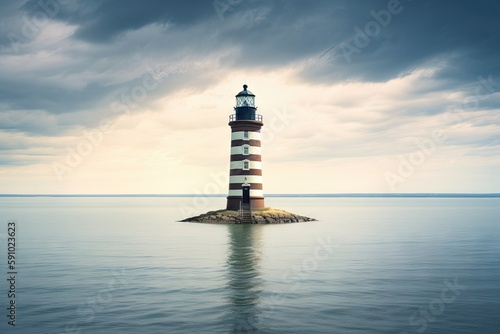 lighthouse standing sentry over tranquil and peaceful seascape, created with generative ai