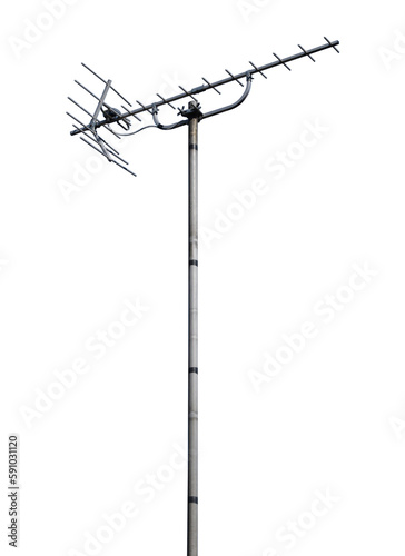 Rooftop television antenna isolated on the transparent background