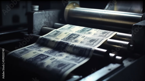 Conveyor belt with dollar banknotes. Generative Ai