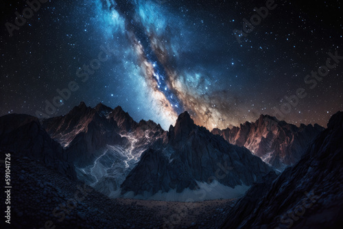 Galaxy view from the mountains - generative ai