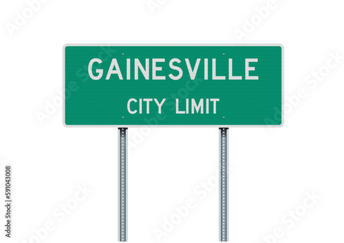 Vector illustration of the Gainesville (Florida) City Limit green road sign on metallic posts