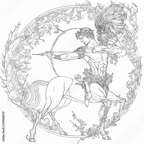 centaur archery black and white image