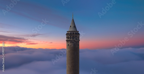 Galata tower with amazing sunset - Istanbul Turkey