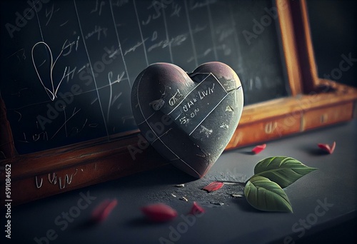 Je t'aime écrit sur une ardoise d'école avec un cœur. Generative AI
