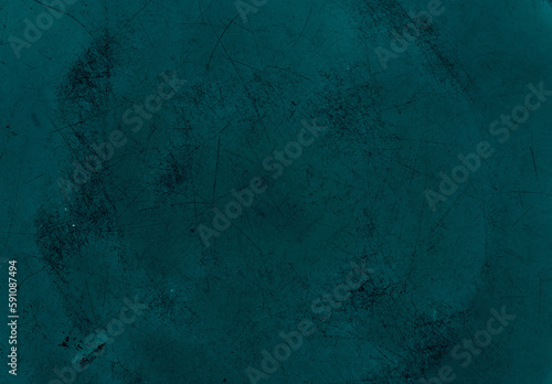 Dust scratches. Distressed texture. Worn overlay. Teal blue black particles grain defect on dark used grunge illustration abstract background.