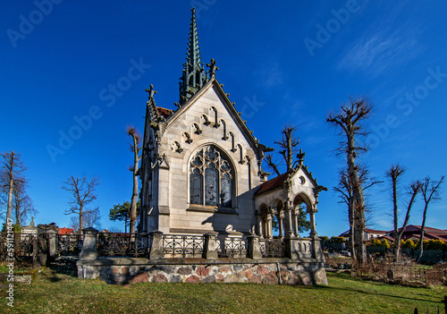 Entered in the register of monuments, built in the Evangelical cemetery in 1904, the neo-Gothic Buchholtz chapel in Supraśl in Podlasie, Poland.