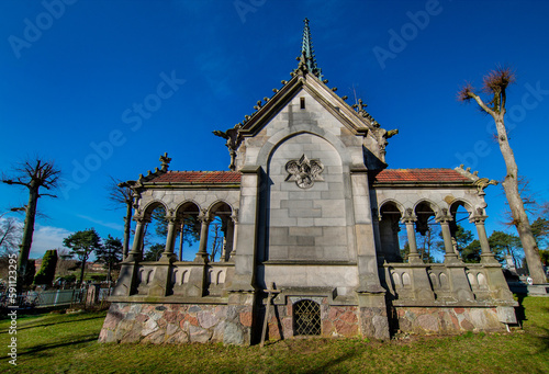 Entered in the register of monuments, built in the Evangelical cemetery in 1904, the neo-Gothic Buchholtz chapel in Supraśl in Podlasie, Poland.