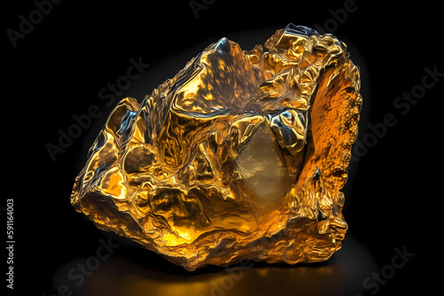 Macrophotography of a golden nugget on black background
