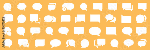 Set of comment speech bubble on orange background. Chat message speech bubble