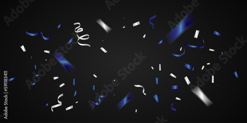 Many Falling Blue and white Tiny Confetti isolated On Black Background. Celebration Event and Party. Multicolored. Vector