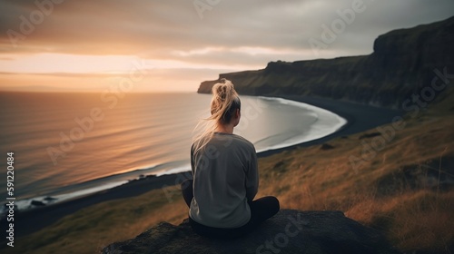 woman sitting on the beach meditating