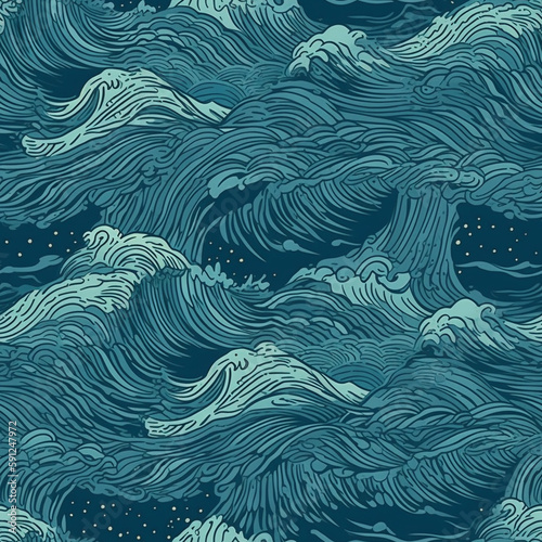 Waves, Tile Background, Generative AI