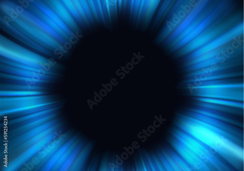 Vector Circle Burst with Blue Shiny Light. Abstract Glowing Energy Rays Effect on Dark Background