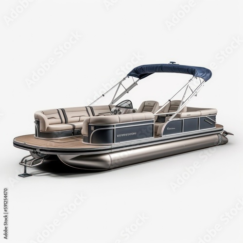 Pontoon boat, versatile and leisure-oriented watercraft, designed for recreational activities such as fishing, swimming, and socializing on the water, generative ai