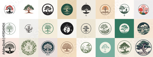 original logo sketches, tree/circle motif; minimalist Japanese style (generative ai content)