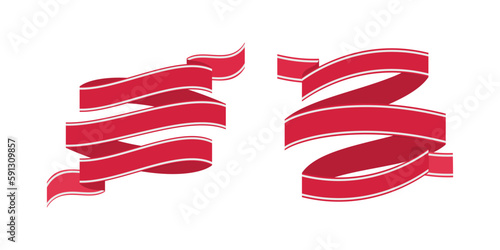 Dwie ręcznie rysowane czerwone wstęgi z białym akcentem. Etykieta, wstążka, baner, tag w prostym stylu.