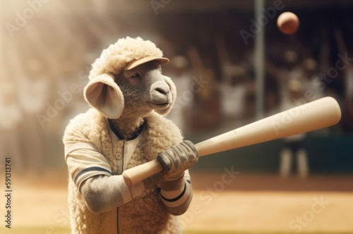 Sheep Baseball Athlete At Bat In Evening Generative AI