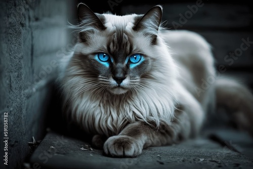 serene white cat resting peacefully with its beautiful blue eyes closed. Generative AI