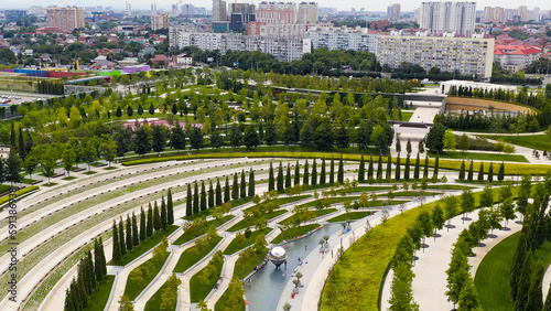 Krasnodar, Russia - August 28, 2020: Public Park Krasnodar (Galitsky Park). Summer aerial view, Aerial View