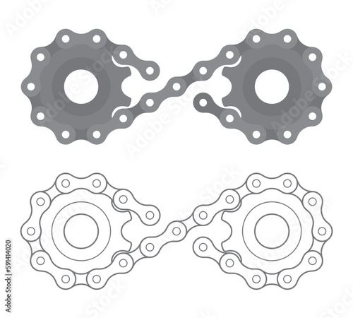 Vector bicycle chain with cog wheel, symbol of infinity. Isolated on white background