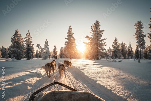Husky safari activity at Lapland, Finland at winter