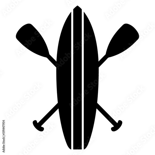 Logo club de paddle surf. Silueta de tabla de paddle surf con remos cruzados