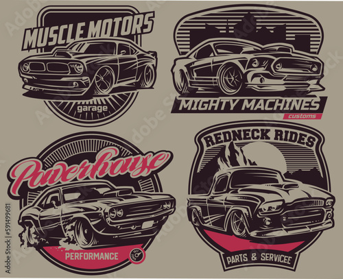 Muscle Cars. Vector logo set
