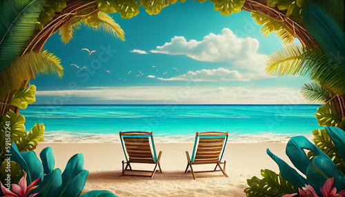 Beautiful tropical beach with white sand Ai generated image