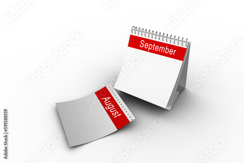 Blank spiral calendar page with September and August