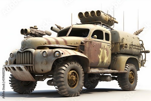 Classic Vintage Rusty War Vehicle. Created with Generative AI technology
