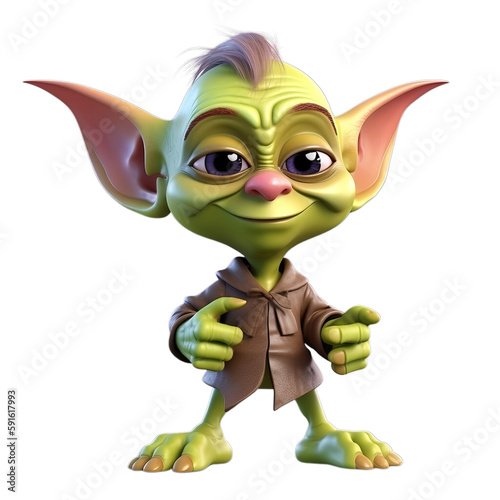 fantasy goblin, cute 3d cartoon goblin isolated on transparent background, Generative AI