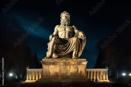 Statue of Zeus in Olympia at night Generative AI