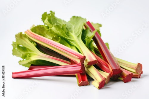 A bunch of rhubarb is on a white background.