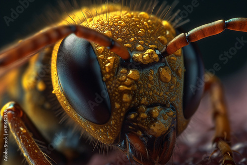extreme close up of a wasp Created using generative AI tools.