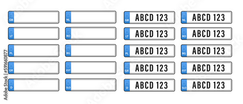 British uk car license plate template. GB car registration number plate sign design. United Kingdom car plate registration number. European Number plate car. Information sign. Vector illustration