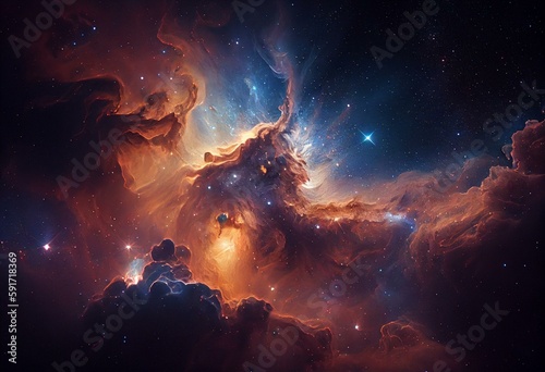 Cosmic Galaxy Background with nebula, stardust and bright shining stars. Generative AI