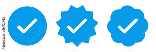 blue verified badge icon, official profile account sign vector design