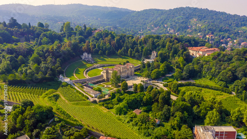 Turin, Italy. Villa della Regina with park, Aerial View