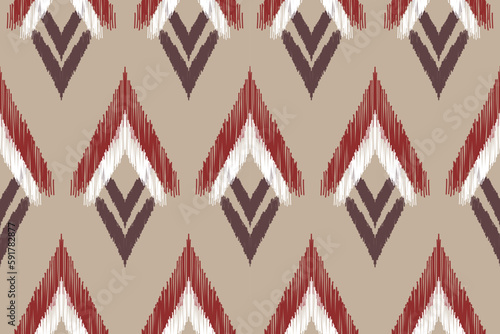 Seamless pattern of Ikat paisley, traditional seamless pattern, brown background, Aztec style, embroidery, abstract, vector, design illustration for texture, fabric, print.