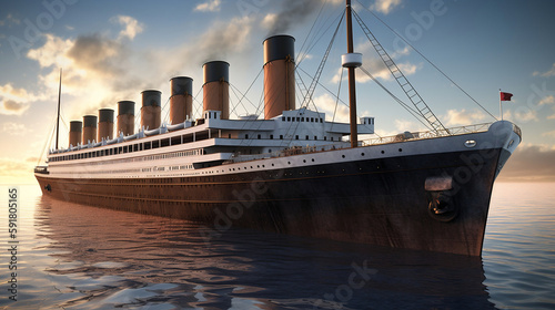 Extremely detailed and realistic high resolution 3d illustration of the old passenger ship Titanic, Generative Ai