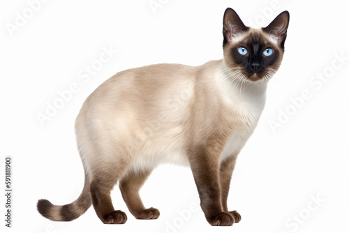 Close-up of a Siamese cat on a white background