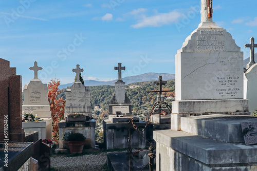 Saint-Paul-de-Vence, France - 28.12.2021 : Cemetery in the village of Saint-Paul-de-Vence