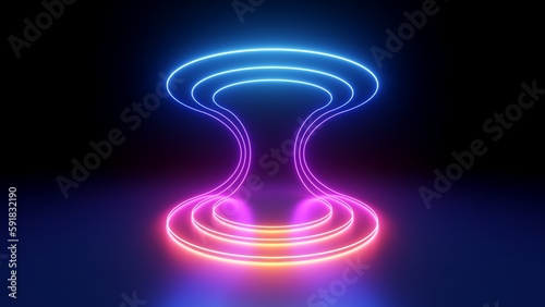 3d render, abstract minimalist geometric background. Neon bend shape, colorful glowing lines. Technology wallpaper