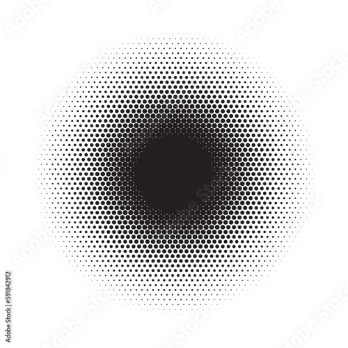 Dotted circular logo. circular concentric dots isolated on the white background. Halftone fabric design. Halftone circle dots texture. Vector design element for various purposes.