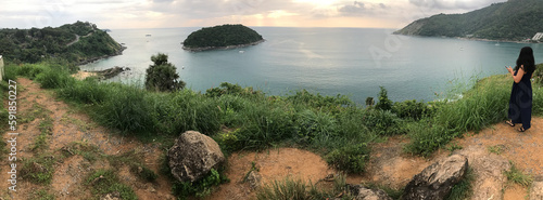 The evening view visible from Phuket windmill viewpoint in Phuket province of Thailand.