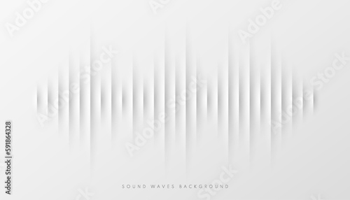 Sound wave equalizer lines on gray and white background. Visualization futuristic design element. Radio and music template design. Modern voice sound recognition in papercut style. Vector illustration