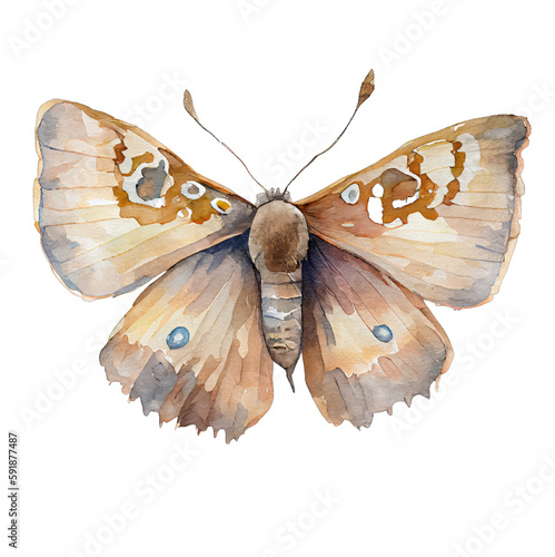 Satyr buterfly. Watercolor with transparent background. Generative AI